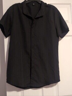 SHEIN Men's Solid Black Short Sleeve Casual Button Down Camp Collar Shirt